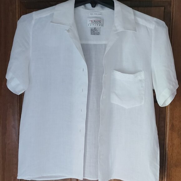 TALBOTS 100% IRISH LINEN TOP- WHITE-SIZE 8 PETITE- FRONT POCKET - Picture 8 of 13